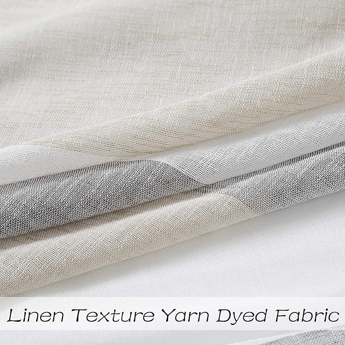 Central Park Gray Tan Stripe Sheer Color Block Window Curtain Panel Linen Window Treatment for Bedroom Living Room Farmhouse 95 inches Long with Grommets, 2 Panel Rustic Drapes