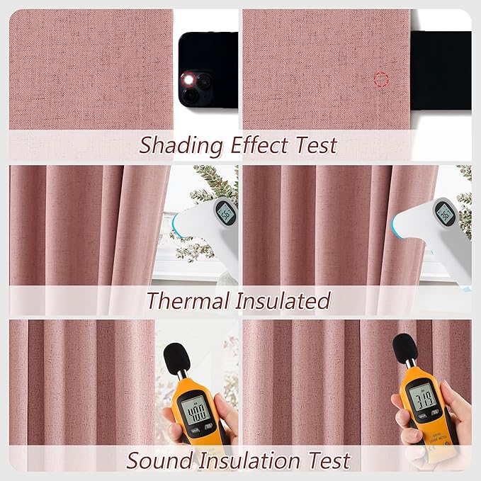Guken 100% Blackout Curtains 108 Inch Length 2 Panels Set for Living Room Bedroom Back Tab Thermal Insulated Black Out Linen Drapes Room Darkening Window Curtains 108 Inches Long, Ash Rose