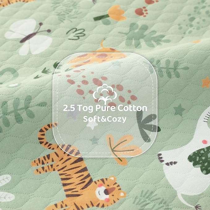 FIEMOL Baby Sleep Sack 6-12 Months 2.5 TOG, Winter Cotton Sleepsack Newborn and Infant, Warm Quilted Baby Wearable Blanket, Baby Sleeping Bag with 2-Way Zipper Green Animal