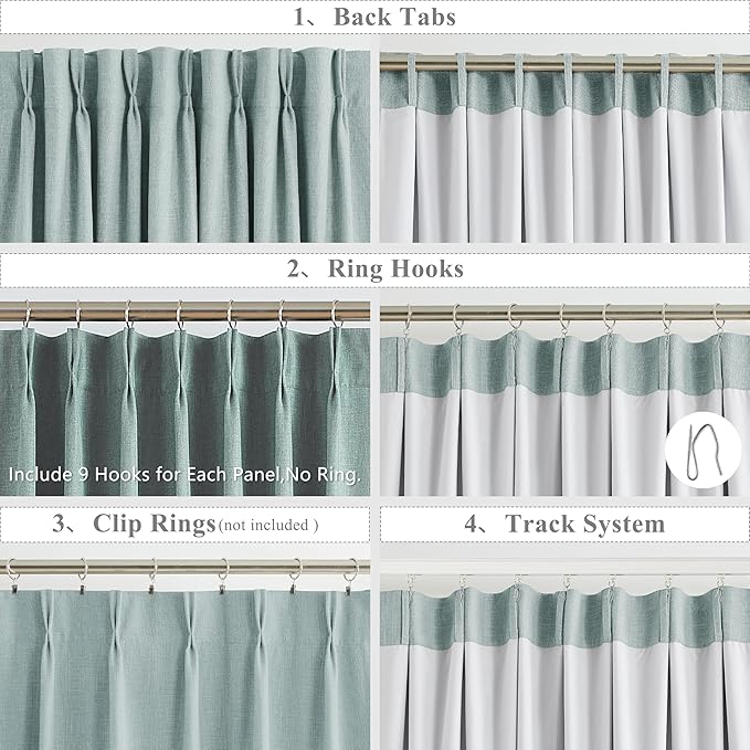 WEST LAKE Short Bailey Pinch Pleated Blackout Curtain Panels with Liners 63 Inches Long for Bedroom,Mineral Green Textured Fabric Drapes with Back Tabs,Thermal Insulating Window Treatment,40"Wx63"Lx2