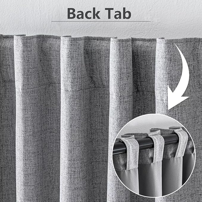 100% Blackout Curtains 90 inch Length 1 Panel Faux Linen Long Drapes for Bedroom Living Room Black Out Room Darkening Curtain Thermal Insulated Back Tab Rod Pocket(W100 x L90, Light Grey)
