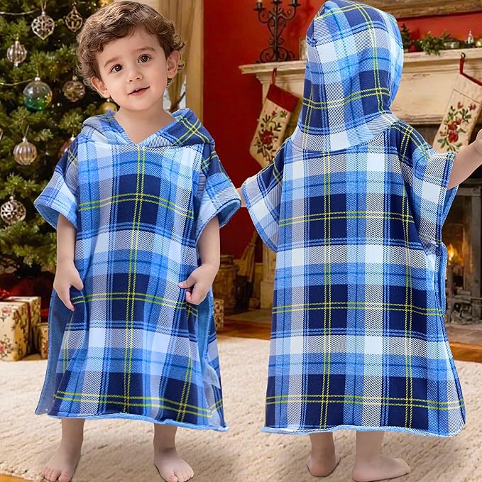 VOOVA & MOVAS Double-Layered Baby Hooded Towel Poncho (2-4 Years, 20x21 Inches) | Ultra Soft & Absorbent Cotton | Thick Toddler Bath Towel for Swimming, Beach, Shower & Winter,Blue Bufflo