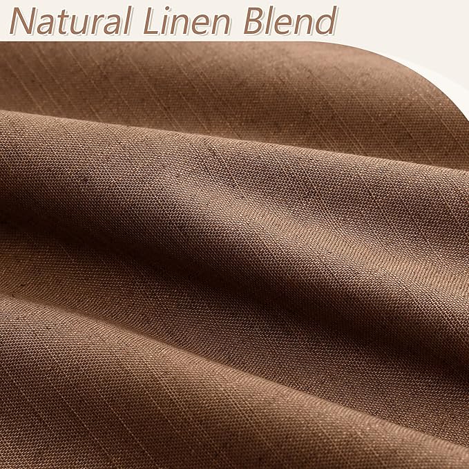 Guken 100% Blackout Linen Curtains 96 Inch Length 2 Panels Set for Living Room Bedroom Back Tab Thermal Insulated Black Out Linen Drapes Room Darkening Window Curtains,Caramel Brown