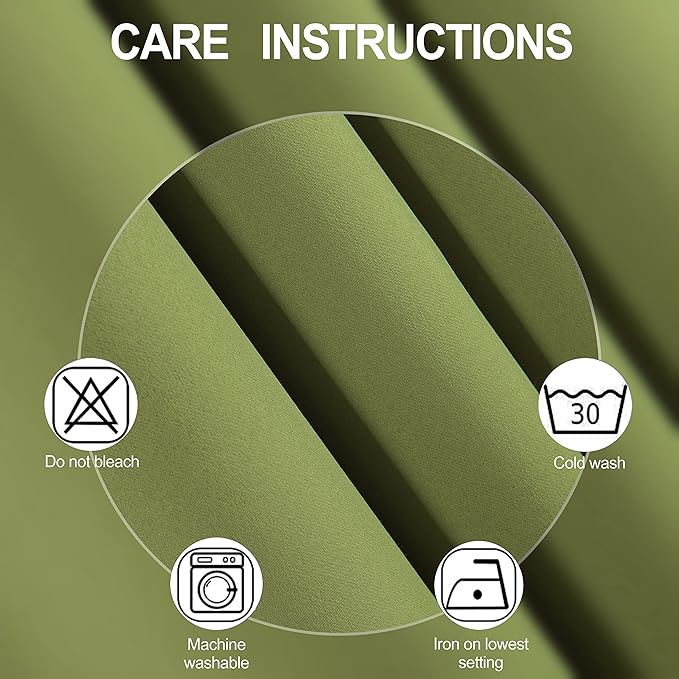 LEMOMO 100% Blackout Curtains 52 x 63 Inch/Olive Green Curtains 2 Panels with Black Lining Room Darkening Thermal Insulated Bedroom Curtains