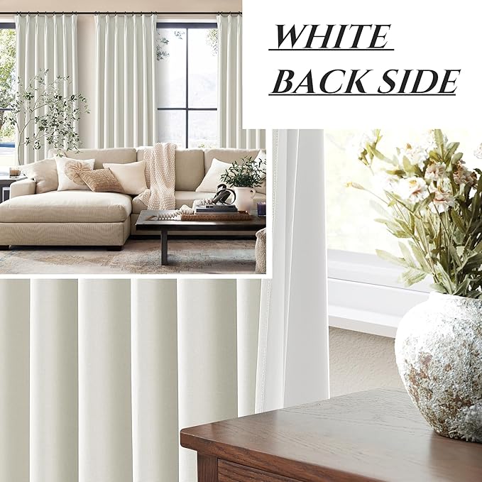Luxury Pinch Pleated Linen 86 Inch Curtains for Living Room, Boho Blackout Viral Curtains Thermal Heat Blocking Heavy Drapes with Hooks Rings Back Tab for Bedroom Windows 2 Panels Set