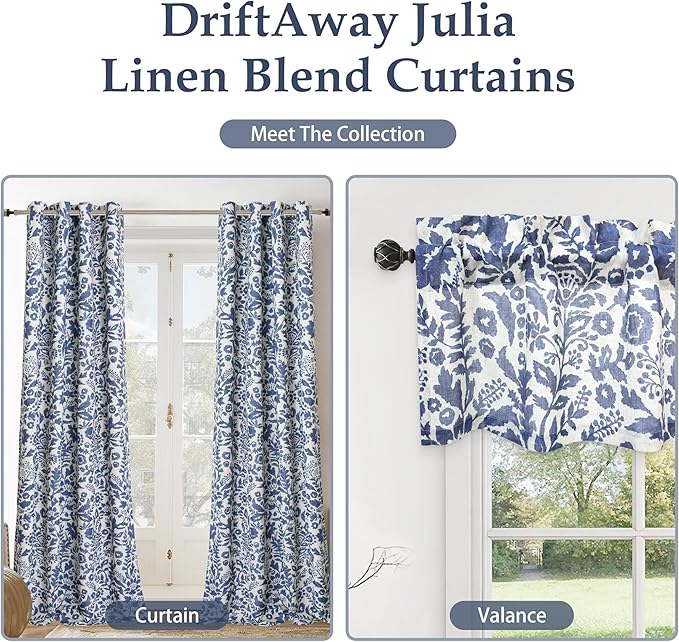 DriftAway Julia Watercolor Blackout Room Darkening Lined Thermal Insulated Energy Saving Window Curtains 2 Layers 2 Panels Each Size 52 Inch by 96 Inch Linen Navy