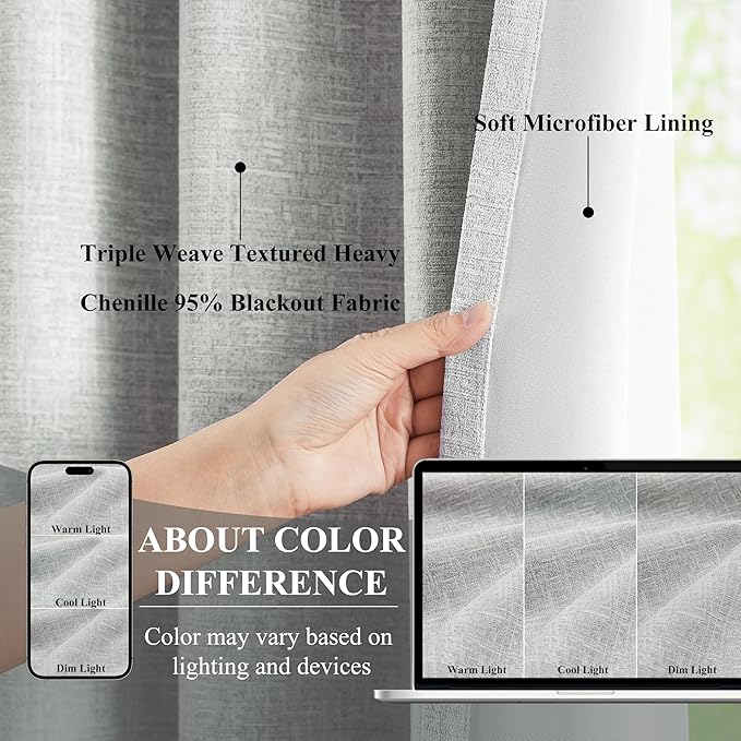 WEST LAKE Pinch Pleated 95% Blackout Window Curtain Panels for Bedroom 95 Inch,Silver Grey Triple Weave Textured Heavy Chenille Light Blocking Drapes,French Pleat Window Treatment,40"Wx95"L,Pack of 2