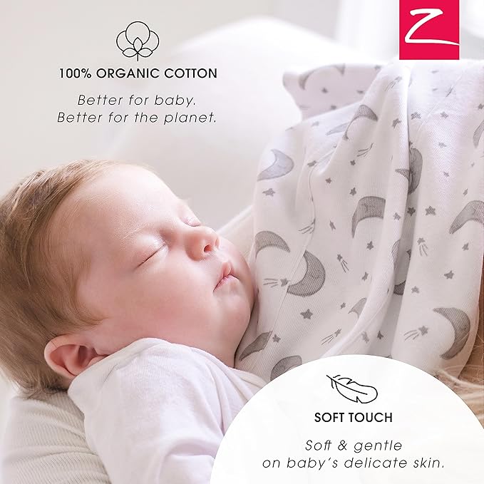 Zutano 5-Pack Organic Burp Cloths for Baby Girl & Boy, Large Cotton Burping Cloths for Babies | Absorbent Baby Spit-Up Rags | Gender Neutral Burp Clothes | Newborn Essentials, Love You to The Moon