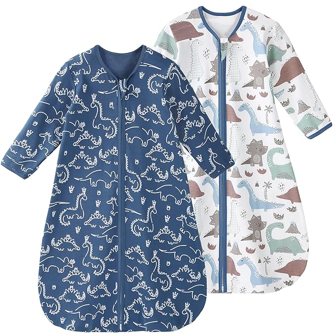 Yoofoss Baby Sleep Sack 0-6 Months Long Sleeve Wearable Blanket Baby 100% Cotton 2-Way Zipper 0.5 Tog Newborn Sleeping Sack, Lightweight(Small)