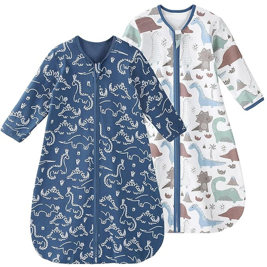 Yoofoss Baby Sleep Sack 12-18 Months Long Sleeve Wearable Blanket Baby 100% Cotton 2-Way Zipper 0.5 Tog Toddler Sleeping Sack, Lightweight(Large)