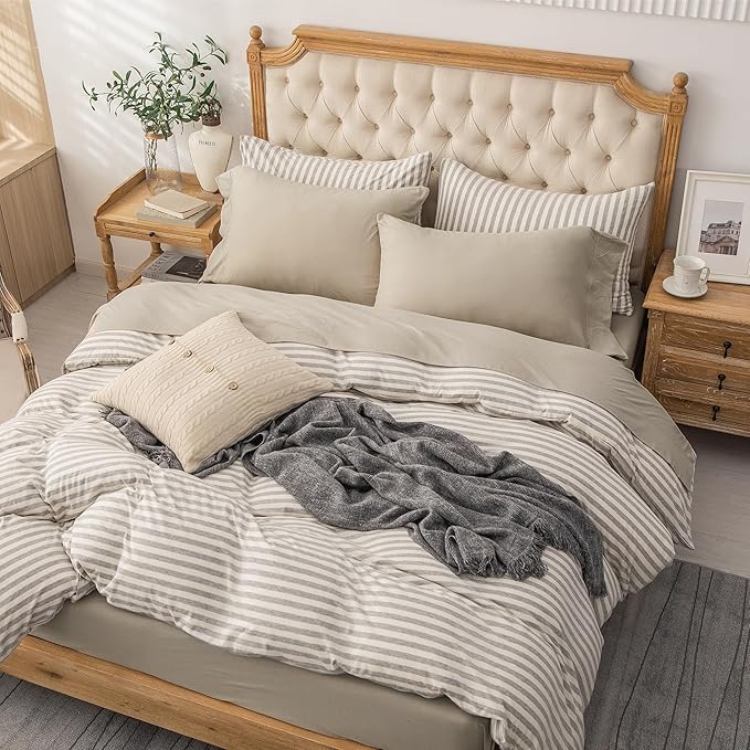 PURE ERA Jersey Knit 4pc Bed Sheet Set 100% T-Shirt Heather Cotton Super Soft Comfy Breathable Fits Mattress Up to 20" Extra Deep Pocket (Dark Beige,Cal King)