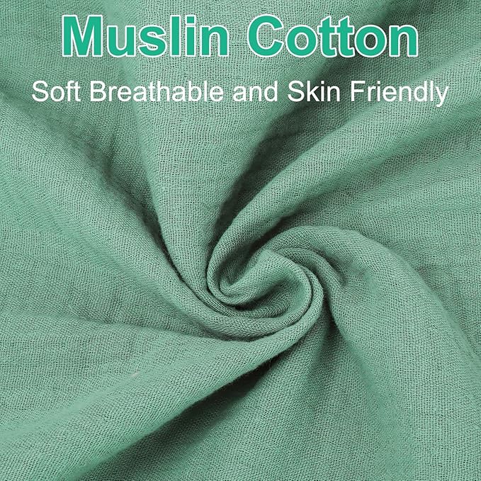 PET REJOIR 2 Pack Muslin Fitted Crib Sheets for Baby Girls & Boys-Neutral Breathable Crib Mattress Protector for Standard Crib Mattress (28"x 52") -Soft No Slip Toddler Cotton Bedding-Green & Grey