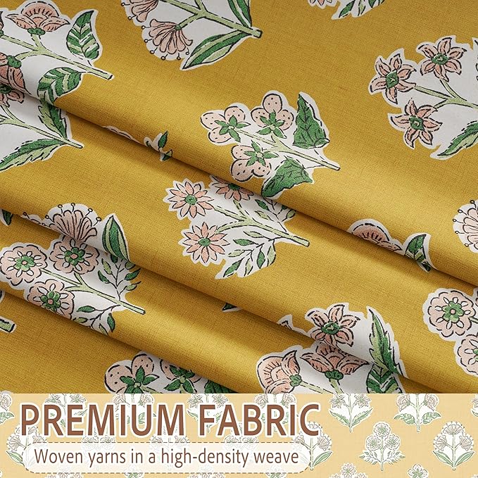 RYB HOME 100% Blackout Mustard Yellow Floral Curtains for Living Room, Patterned Flower Curtains 84 Inches Long, Thermal Insulated Drapes Window Treatment for Bedroom Dining Room, W52 x L84, 2 Panels