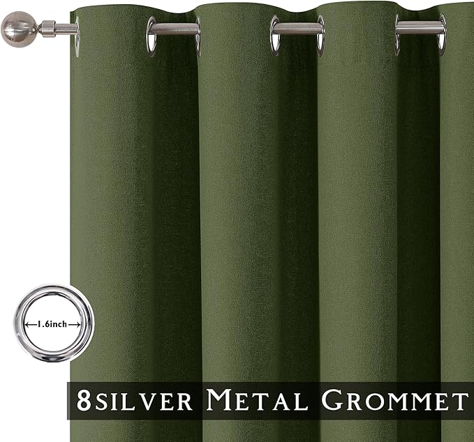 ChrisDowa 100% Blackout Olive Green Solid Curtains 84 Inches Long 2 Panels for Bedroom Living Room,Farmhouse Room Darkening Thermal Insulated Soundproof Grommet Top Window Treatment Drapes,52x84