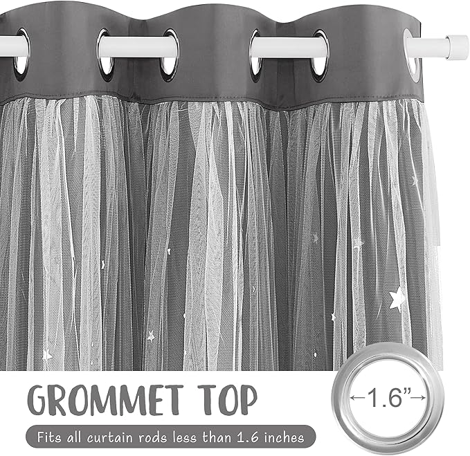 NICETOWN Blackout Curtains 95 inch Long for Living Room Bedroom, Grommet Thermal Insulated Star Moon Hollow-Out Curtain for Kids Baby Room, 52" Wide per Panel, 2 Panels, Grey