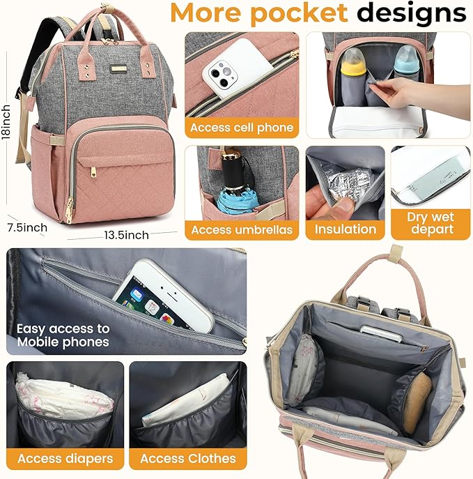 Vacuum Compression Diaper Bag, Expandable Waterproof Baby Travel Backpack with Insulated Pockets, Wet-Dry Separation, and Detachable Airtight Bag (Vacuum Pump Included)
