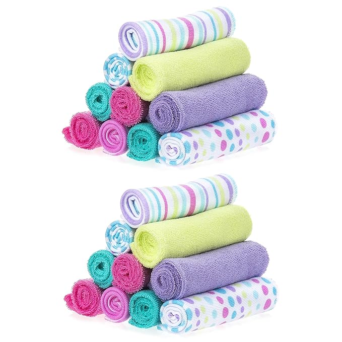 Spasilk Washcloth Wipes Set for Newborn Boys and Girls, Soft Terry Washcloth Set, Pack of 20, Aqua