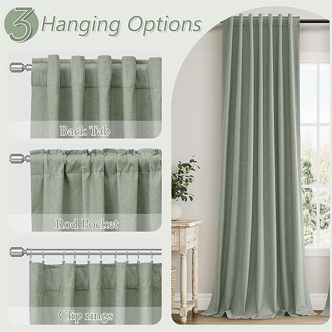 Guken Desert Sage 100% Blackout Curtains 84 Inch Length 2 Panels Set for Living Room Bedroom Back Tab Thermal Insulated Black Out Linen Drapes Room Darkening Window Curtains 84 Inches Long