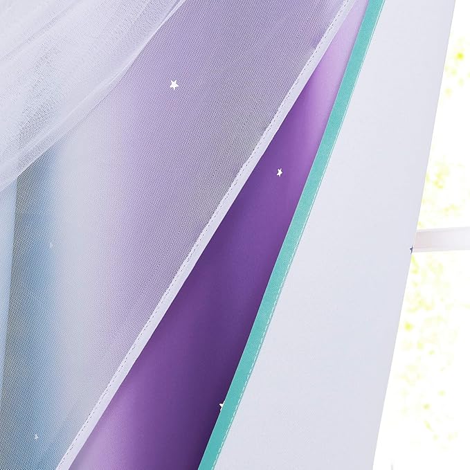 NICETOWN Kids Blackout Curtains for Girls, Star Cutout Teal & Purple Double Layer Curtains for Bedroom Grommet Mix & Match Baby Window Decor Drapes for Nursery/Living Room, 2 Panels, 52" W x 72" L