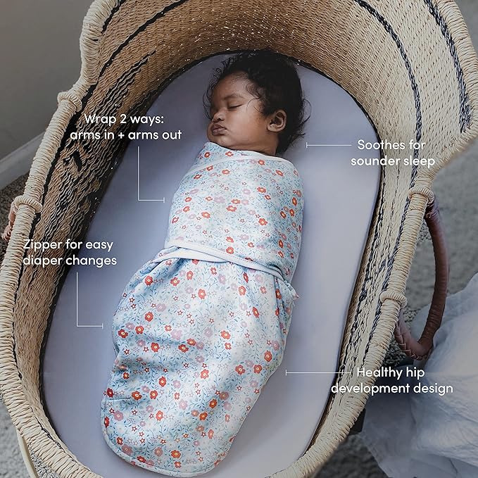 aden + anais Essentials Easy Swaddle Wrap Quick Change with Bottom Zipper, Snug Cotton Knit Baby Wrap Swaddle Blanket for Newborns, TOG 1.0, 3-Pack, Rising Star, 0-3 Months, Small/Medium