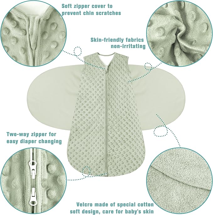BSTOPPT Newborn Sleep Sack Baby Swaddle,0-12 Months,3-Way Adjustable Wearable Blanket,Swaddling Sleeping Bag (Beige & Grass green, 3-6 Months)