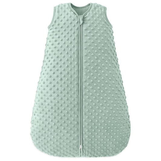 FILLEEP Fleece Baby Sleep Sack 6-12 Months 2.5 Tog with Plush Dots, Winter Baby Wearable Blanket for Infant Toddler Sleeping Sack 2-Way Zipper Warm Sleepsack, Green