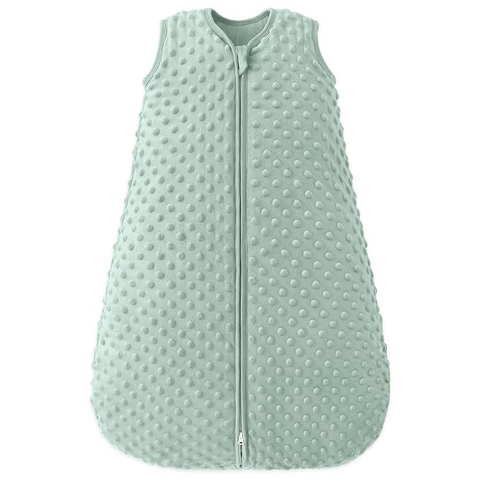 FILLEEP Fleece Baby Sleep Sack 12-18 Months with Plush Dots, Winter Baby Wearable Blanket for Infant Toddler Sleeping Sack 2-Way Zipper Warm Sleepsack, Green