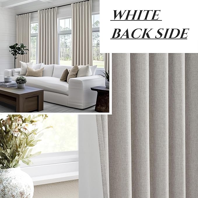 Light Brown Linen Curtains for Living Room, Beautiful Pinch Pleated 96 Inches Long 2 Panels Set, Farmhouse Double Pleat Memory Trained Blackout Thermal Drapes for Summer Heat 8 FT (40"Wx96"L)