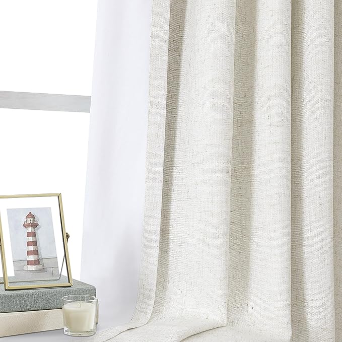 WEST LAKE Natural Linen Blend Bailey Pinch Pleated Blackout Curtains with Liners 90 Inches Long,Netural Farmhouse Thermal Insulating Drape,Back Tab Window Treatment for Bedroom Living Room,40"Wx90"Lx2