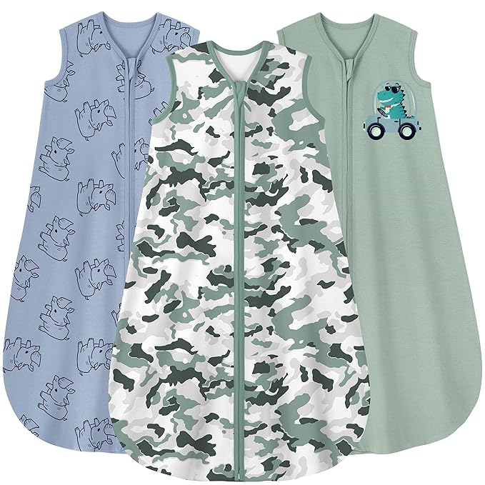 Yoofoss Baby Sleep Sack 0-6 Months Wearable Blanket for Babies 100% Organic Cotton 2-Way Zipper TOG 0.5 Toddler Sleeping Sack 3 Pack, Comfy Lightweight Sleep Sacks
