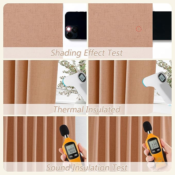 Guken 100% Blackout Curtains 108 Inch Length 2 Panels Set for Living Room Bedroom Back Tab Thermal Insulated Black Out Linen Drapes Room Darkening Peach Quartz,52x108