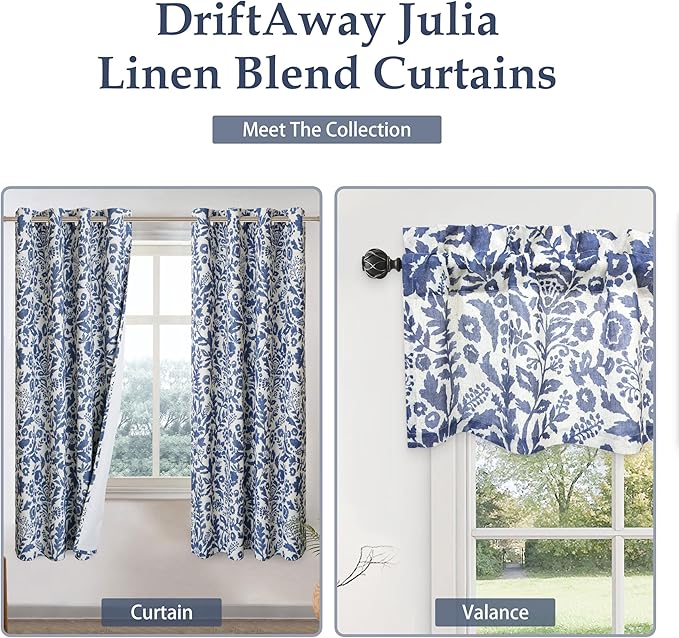 DriftAway Julia Watercolor Blackout Room Darkening Lined Thermal Insulated Energy Saving Window Curtains 2 Layers 2 Panels Each Size 52 Inch by 63 Inch Linen Navy