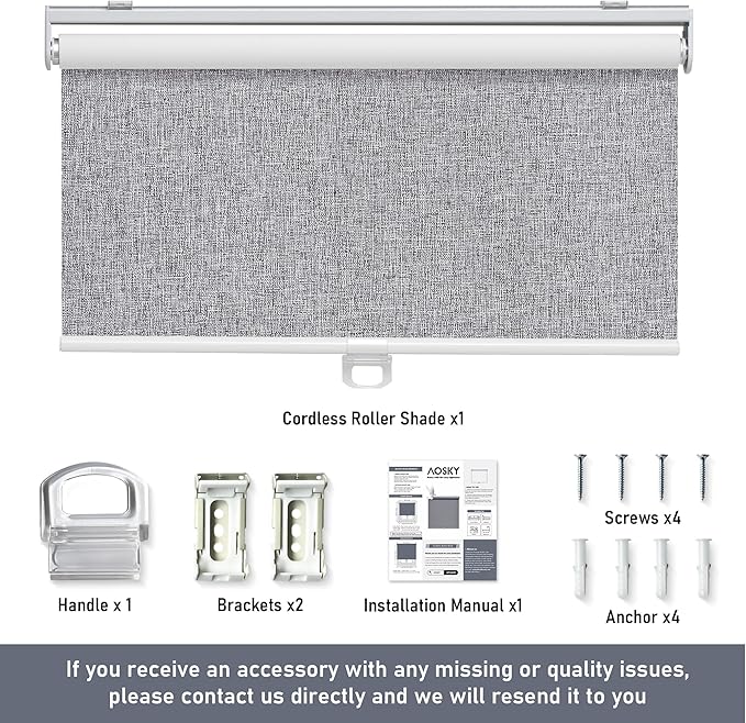 Cordless Roller Shades Blackout Blinds for Windows Room Darkening Rolled Up Shades with Spring System, UV Protection Natural Linen Fabric Window Shades Door Blinds for Home,40" W x 72" H, Heather Grey