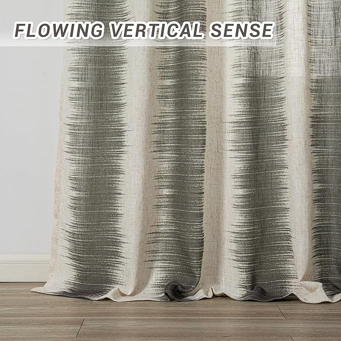 MYSKY HOME Bedroom Curtains Linen Textured Sheer Panels, Curtains 63 Inch Length Light Filtering Lines Back Tab Semi Sheer Window Treatment Farmhouse Style Drapes for Bedroom, 50"x63", Khaki, 2 PCs