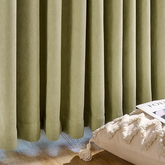 jinchan Chenille Blackout Curtains 108 Inches Long Sage Green Thermal Insulated Curtains for Living Room Bedroom 2 Panels Back Tab Window Curtains Triple Weave Noise Reducing Drapes 50x108 Inch