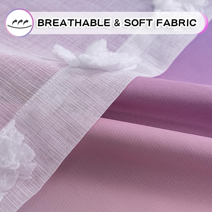 MYSKY HOME Pink Curtains 95 Inch Purple Curtains for Toddler Bedroom White Sheer Pom Pom Double Layer Blackout Curtains for Kids Grommet Room Darkening Curtains for Sliding Door 2 Panels 52 x 95 in