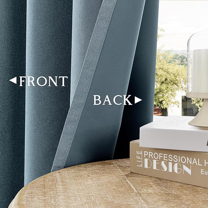 ChrisDowa 100% Blackout Blue Solid Curtains 54 Inches Long 2 Panels for Bedroom Living Room,Farmhouse Room Darkening Thermal Insulated Soundproof Grommet Top Window Treatment Drapes,52x54