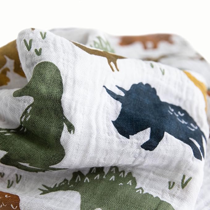 Little Unicorn Muslin Swaddle Blanket for Newborns & Infants | Soft & Breathable Fabric | Set of 3 Baby Blankets for Swaddling, Nursing, Shower Gifts (Dino Friends)