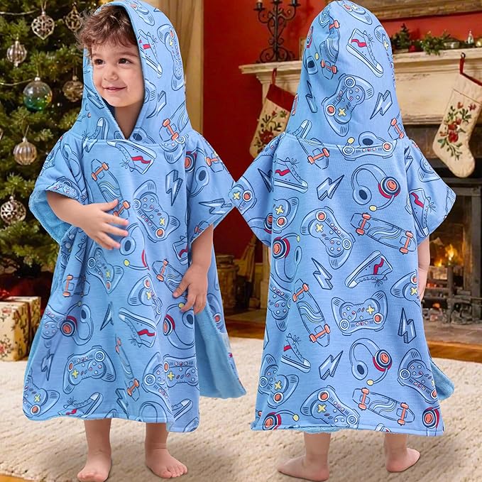 VOOVA & MOVAS Double-Layered Thick Baby Hooded Towel Poncho (2-4 Years, 20x21 Inches) | Ultra Soft & Absorbent Cotton Toddler Bath Towel for Swimming, Beach, Shower & Winter,Game