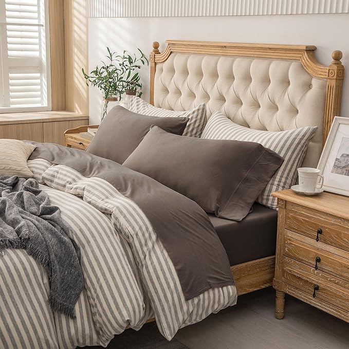 PURE ERA Jersey Knit 4pc Bed Sheet Set 100% T-Shirt Cotton Super Soft Comfy Breathable Fits Mattress Up to 20" Extra Deep Pocket (Solid Brown, Cal King)