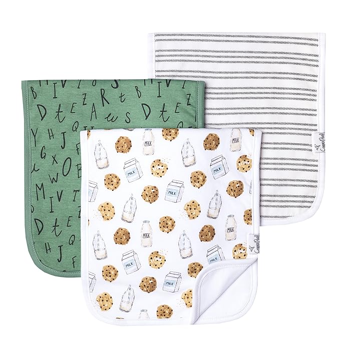 Copper Pearl Premium Baby Burp Cloths - 3-Pack Large Cotton Burp Cloths, Extra Soft Spit Up Rags with 3 Absorbent Layers, Perfect for Baby Boy and Baby Girl Gifts (21" x 10" Size, Chip Set)
