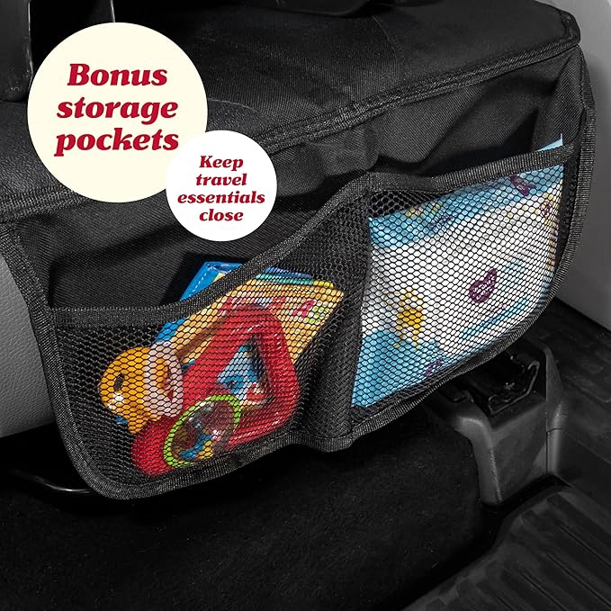 Lusso Gear Car Seat Protector for Baby - Backless Mat With Thick Padding, 2 Mesh Storage Pockets, Waterproof - Protects Fabric or Leather Seats, Non-Slip Padded Backing (Black)