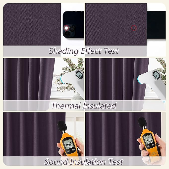 Guken 100% Blackout Curtains 80 Inch Length 2 Panels Set for Living Room Bedroom Back Tab Thermal Insulated Black Out Linen Drapes Room Darkening Window Curtains 80 Inches Long,Plum