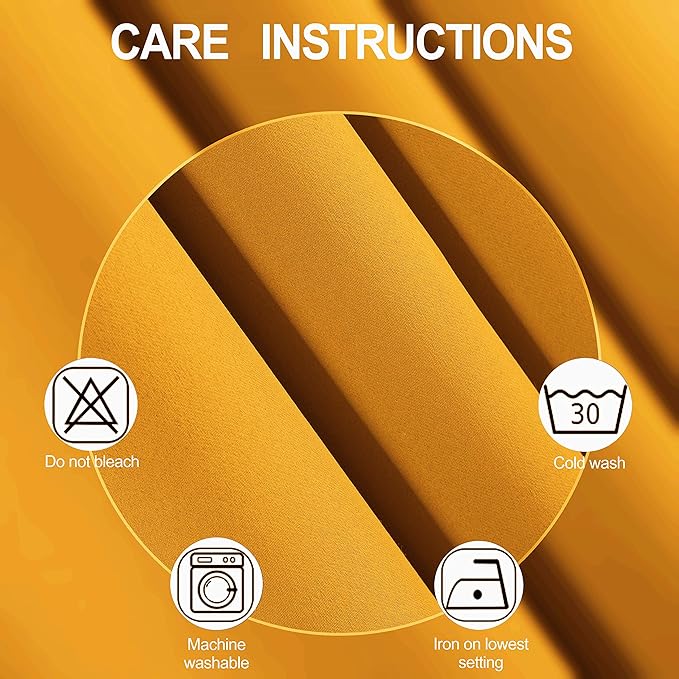 LEMOMO 100% Blackout Curtains 40 x 84 Inch/Yellow Curtains 2 Panels with Black Lining Room Darkening Thermal Insulated Bedroom Curtains