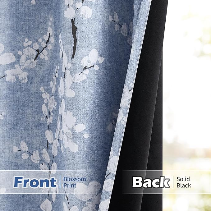 FMFUNCTEX Blue Floral Valance Curtain for Kitchen Windows/Bathroom/Living Room/Bedroom, Blossom Blackout Window Valance Thermal Insulated Rod Pocket Valance Curtains, 50" W x 18" L, 1 Panel