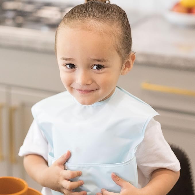 Tiny Twinkle Mess-Proof Baby Bibs for Eating | Waterproof, Wipeable Toddler Bibs with Catch-All Pocket | Feeding Bibs for Girls & Boys(5 Pack,Unisex Solids)
