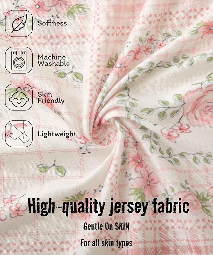 SDY Jersey FloralCrib Sheets for Baby Girls,52”x28”x8,2 Pack,Pink Flower Standard Oval/Retangle Crib Mattress Sheets for Toddler,Super Soft Breathable