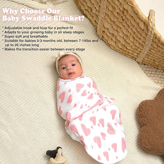 Bublo Baby Organic Swaddles for Newborns – Zipper Swaddles 0-3 Months, 3-Pack – Infant Sleep Sack – Adjustable & Breathable Swaddle Blanket Wrap for Newborn Girls