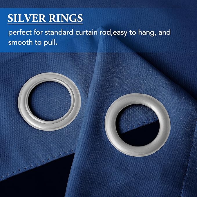 Beauoop 100% Blackout Curtains 96 Inches Long for Patio Sliding Door Blue Solid Extra Wide Room Darkening Thermal Insulated Room Divider Soundproof Grommet Window Treatment Drapes,100x96 Set of 1