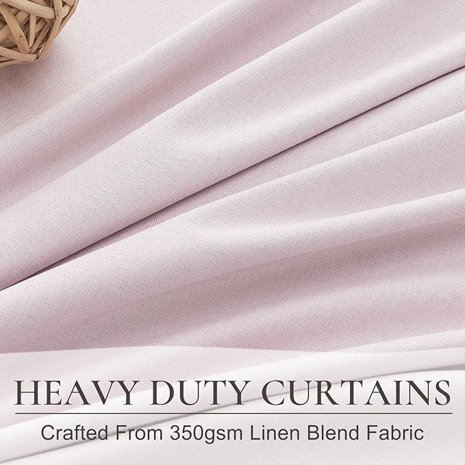 Pink Boho Blackout Curtains for Girls Room, Viral Pinch Pleated Linen Drapes Back Tab 96 Inches Long for Bedroom/Nursery Sound Dampening Heat Blocking Window Curtain (40" Wx96 Lx2 Panels)